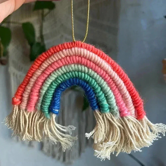 Handmade Rainbow Macrame Ornament | Boho Rainbow Wall Hanging | 5” Wide - Picture 6 of 6
